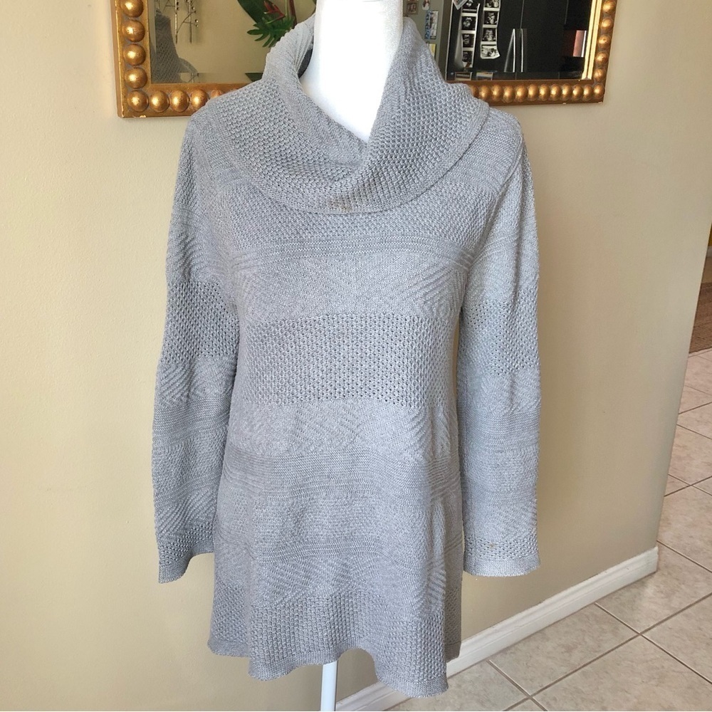 Gray 100% Cotton Cowl Neck Knit Tunic Sweater Large